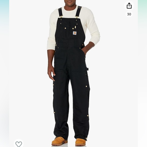 Carhartt Other - Carhartt R37 Black Unlined Double Knee Zip-to-Thigh Overall Bib 36x30
